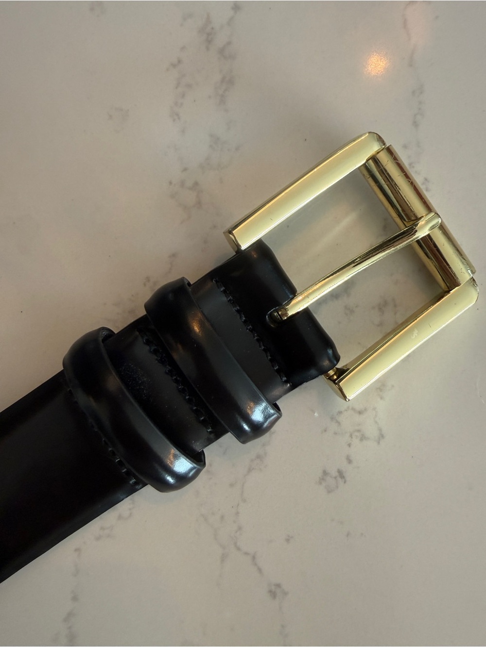 J.Crew Wide Spazzolato Leather Belt Black Gold Buckle Medium - Picture 4 of 6